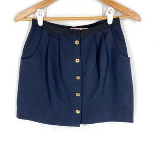 Juicy Couture Mini Skirt Y2K Navy Blue Ponte Gold Buttons Straight Pencil XS